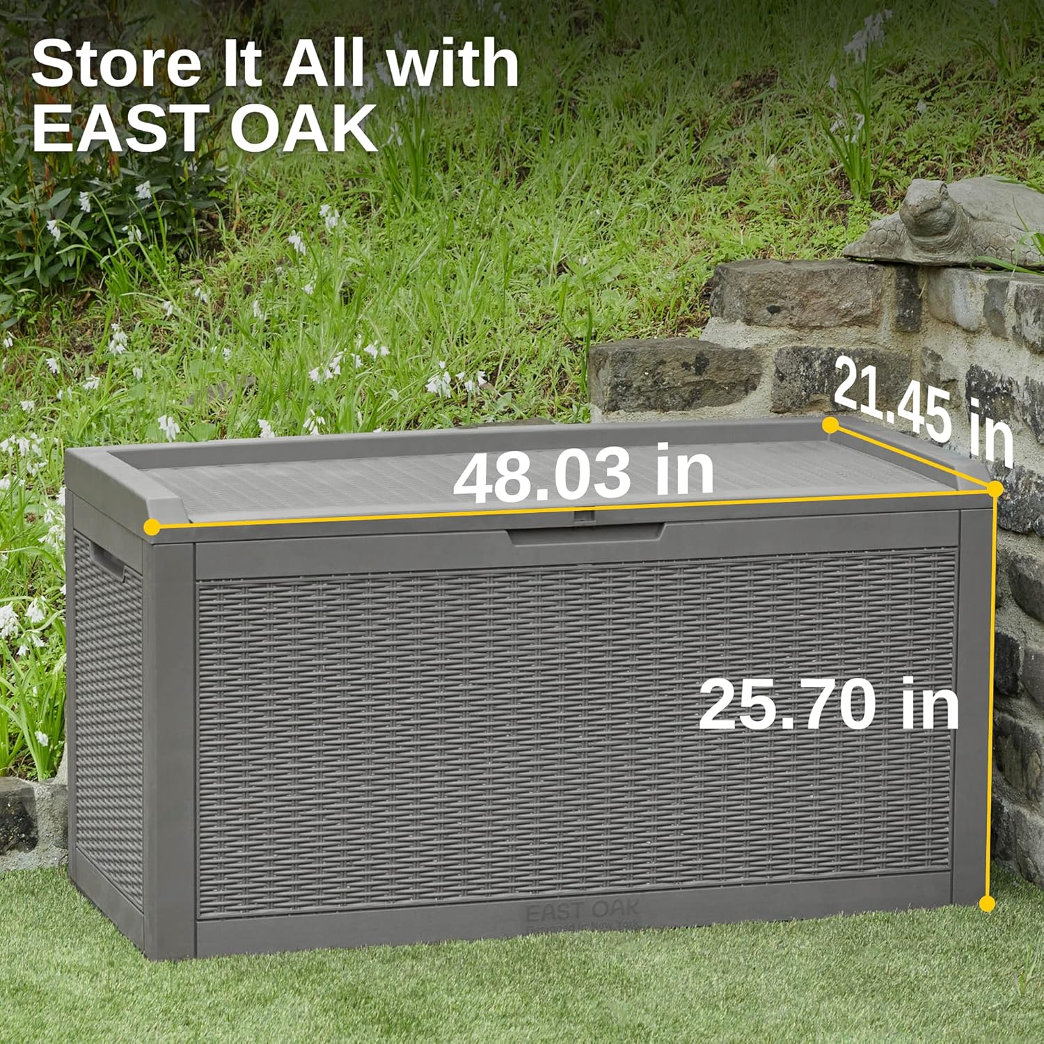 EAST OAK Outdoor Storage Box, 100 Gallon Deck Box, Waterproof Resin Storage Bench for Patio Cushions, Gardening Tools, Pool Accessories, Lockable, UV Resistant, Grey - Image 3
