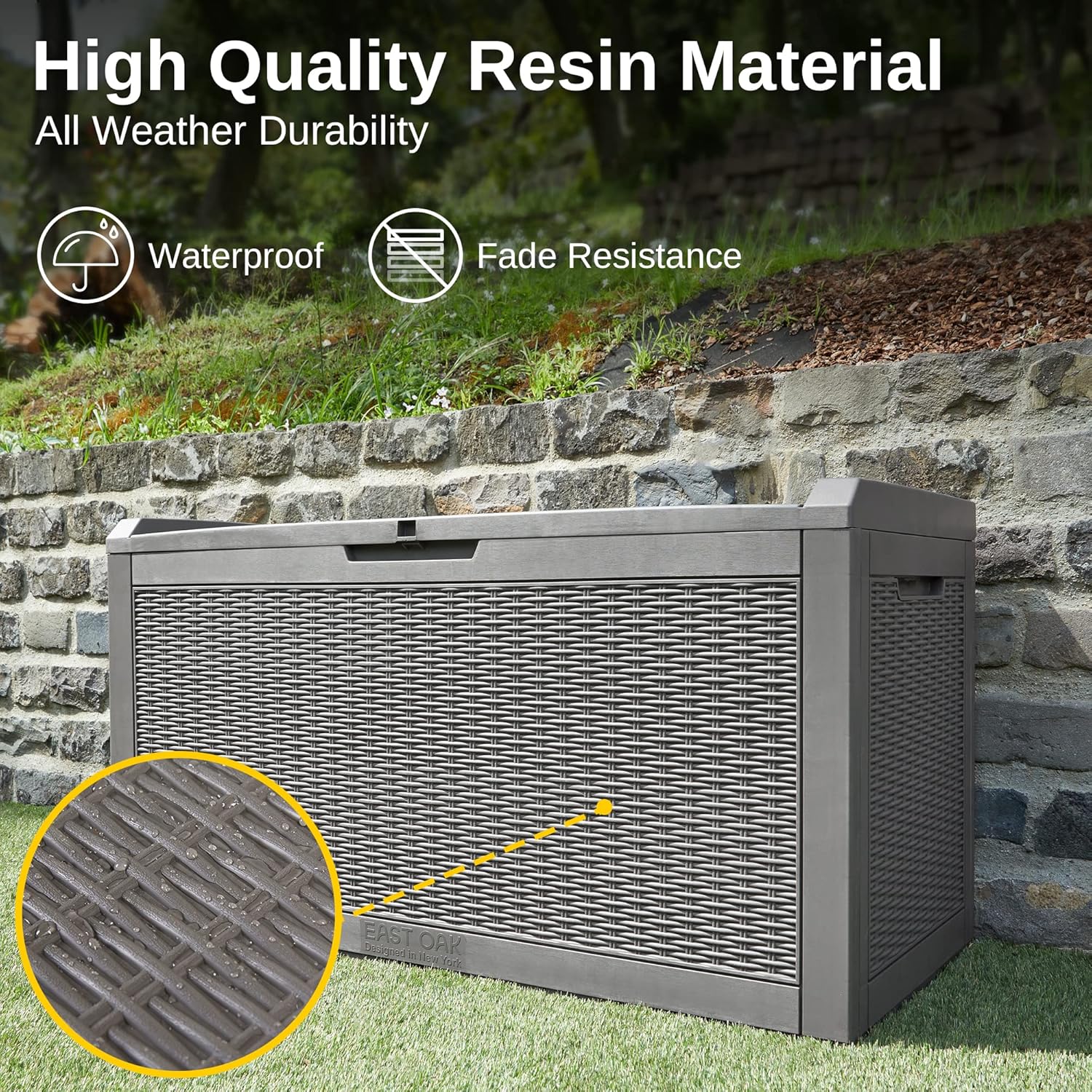 EAST OAK Outdoor Storage Box, 100 Gallon Deck Box, Waterproof Resin Storage Bench for Patio Cushions, Gardening Tools, Pool Accessories, Lockable, UV Resistant, Grey - Image 4