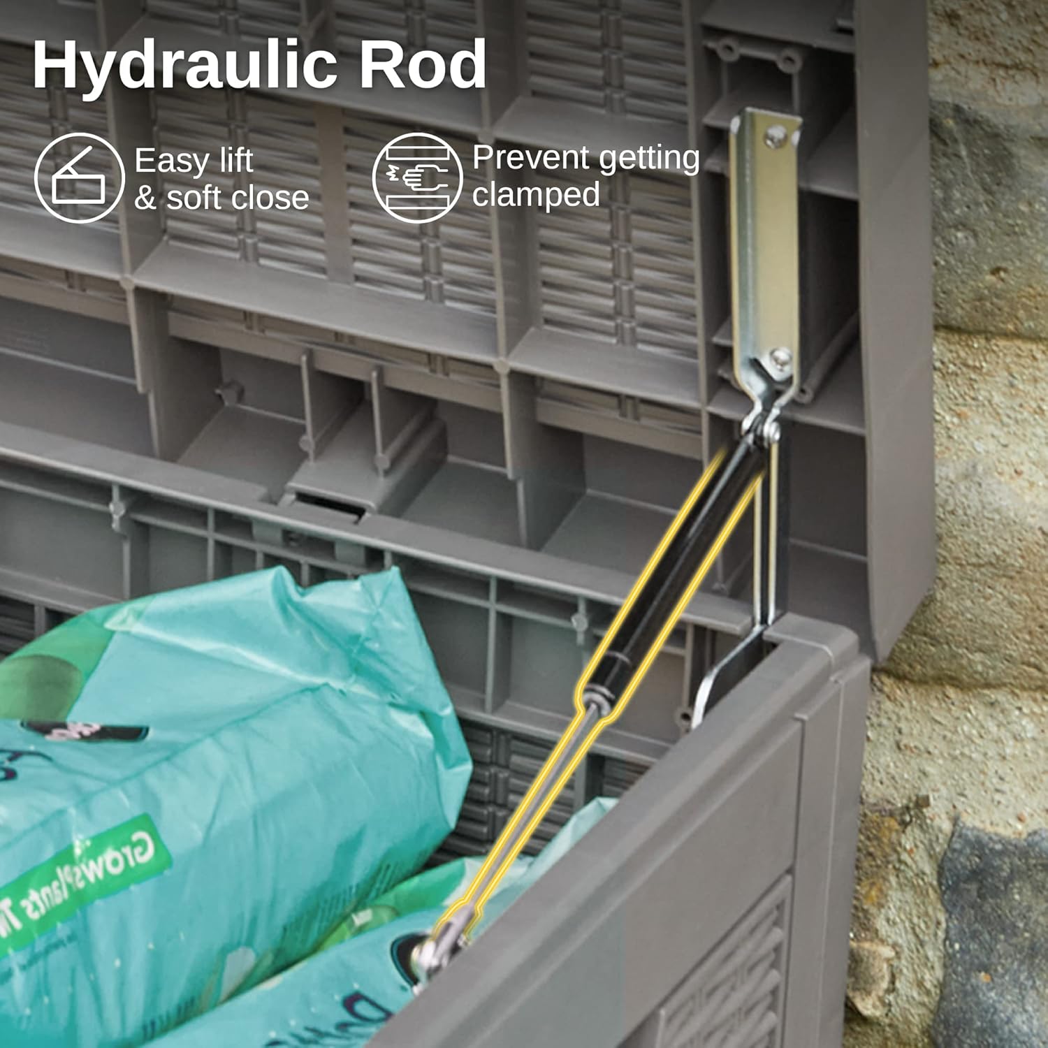 EAST OAK Outdoor Storage Box, 100 Gallon Deck Box, Waterproof Resin Storage Bench for Patio Cushions, Gardening Tools, Pool Accessories, Lockable, UV Resistant, Grey - Image 5