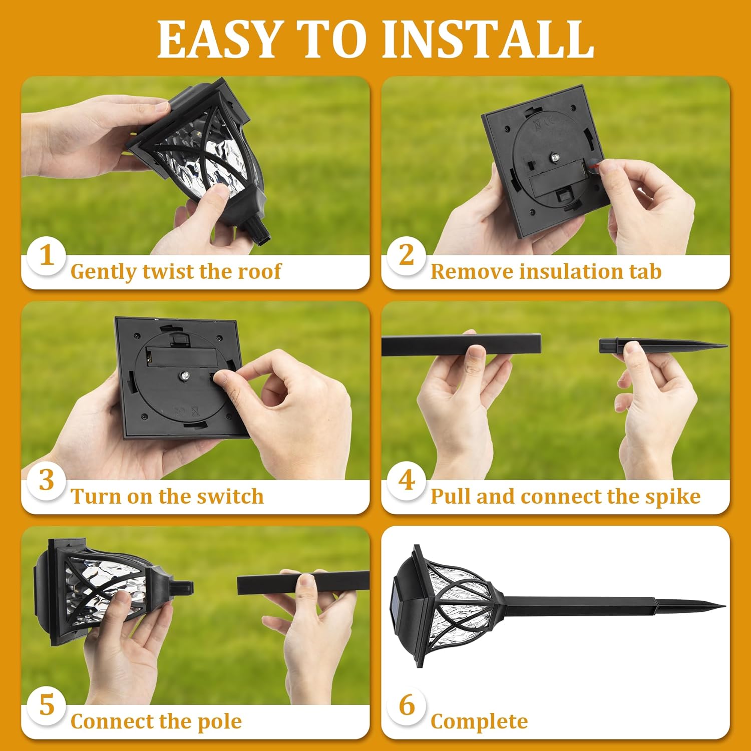 GIGALUMI Solar Lights Outdoor Waterproof, 6 Pack LED Solar Garden Lights, Solar Lights for Outside, Garden Decor for Yard, Patio, Landscape, Planter, Walkway (Warm White) - Image 4