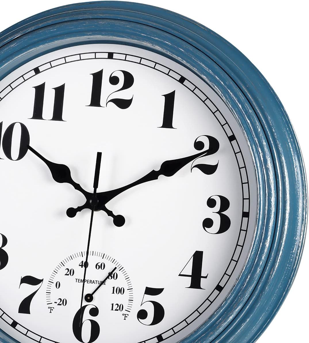 JENLYSTIME 12 Inch Indoor/Outdoor Retro Waterproof Wall Clock with Thermometer Silent Round Quartz Battery Operated Easy to Read Decorative for Kitchen Patio,Bathroom,Deck,Porch,Pool(Blue) - Image 2