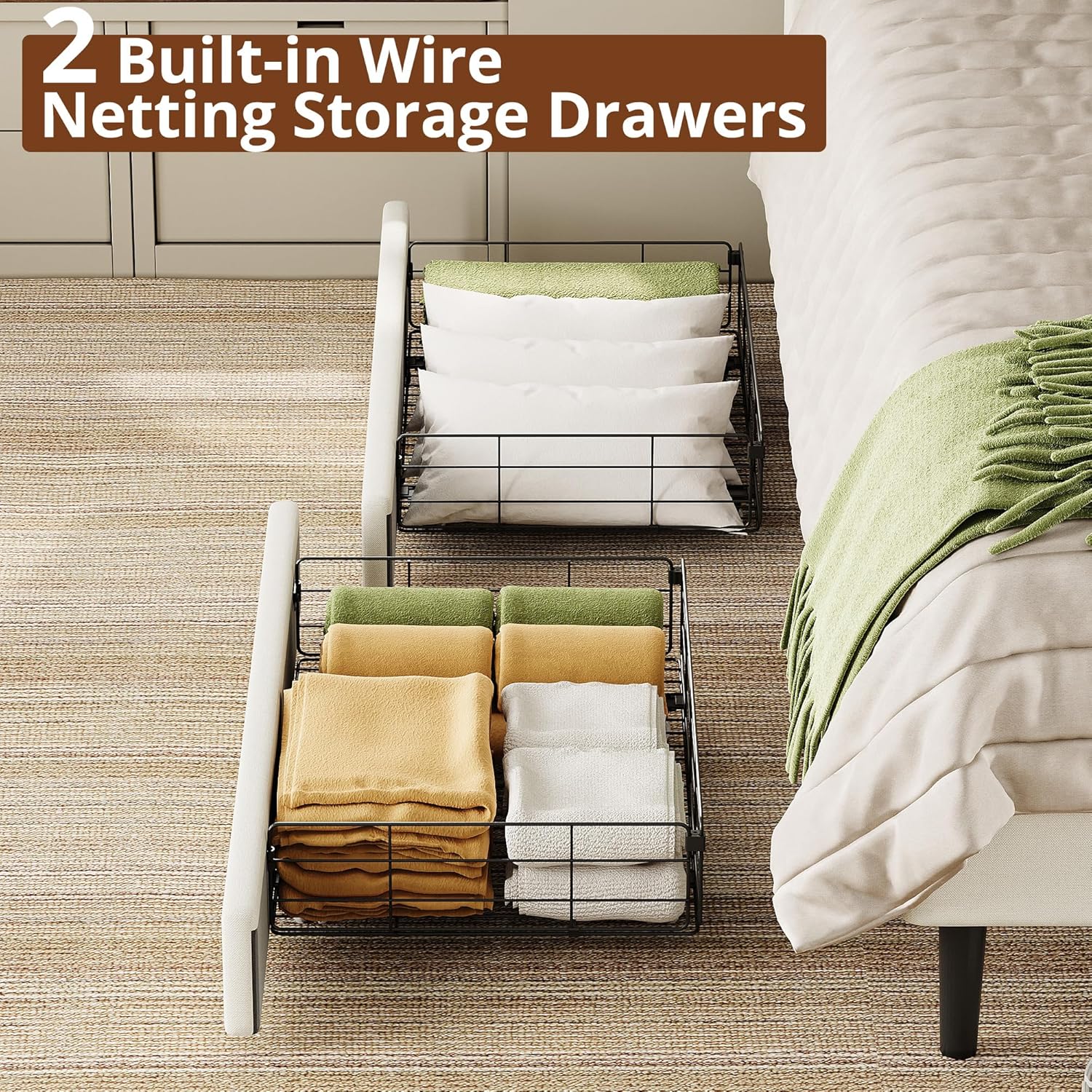 LIKIMIO Twin XL Daybed with Headboard, Corner Bed Frame with Bed Rails and Storage Drawers, Solid Support, for Bedroom Guest Room, Cream - Image 5