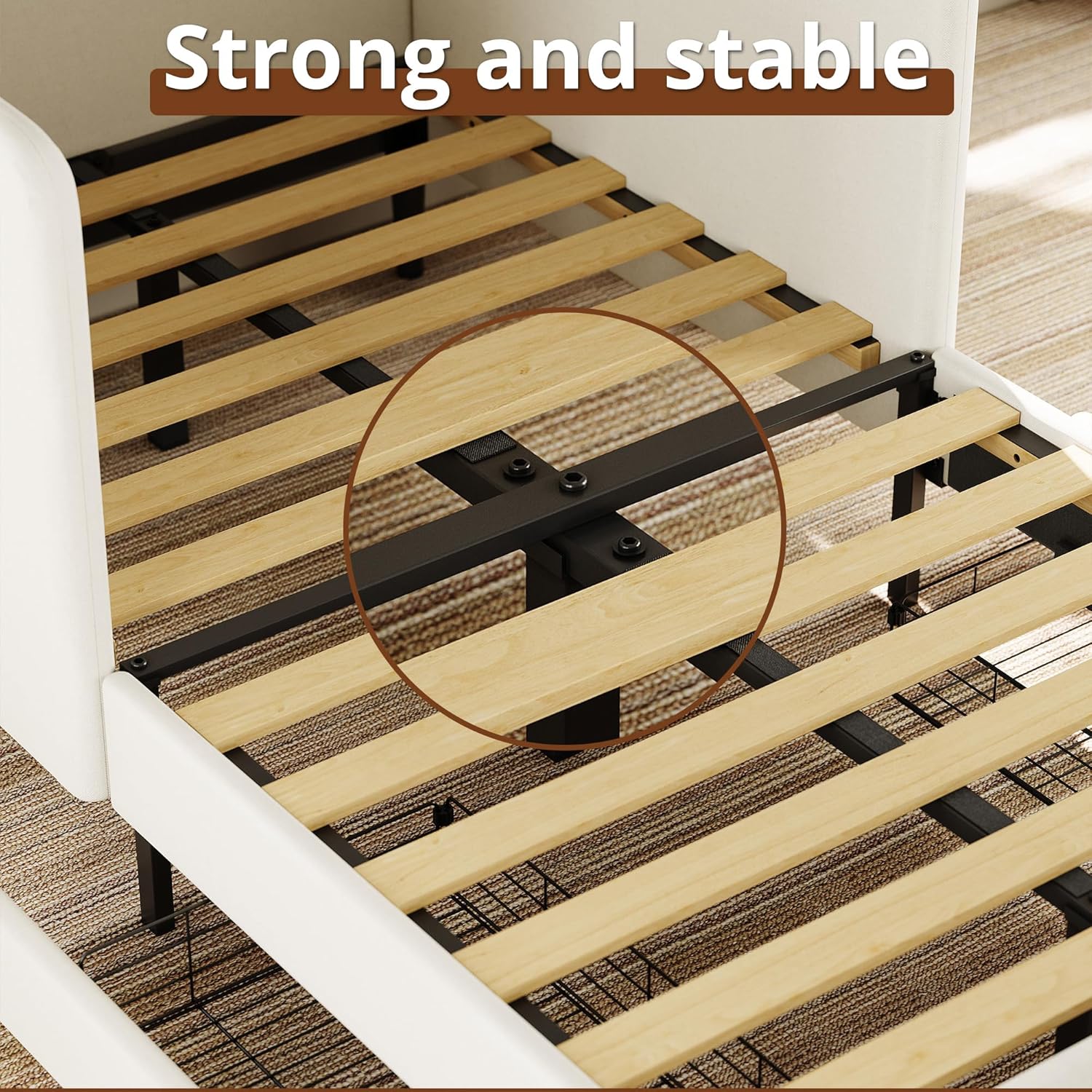 LIKIMIO Twin XL Daybed with Headboard, Corner Bed Frame with Bed Rails and Storage Drawers, Solid Support, for Bedroom Guest Room, Cream - Image 6