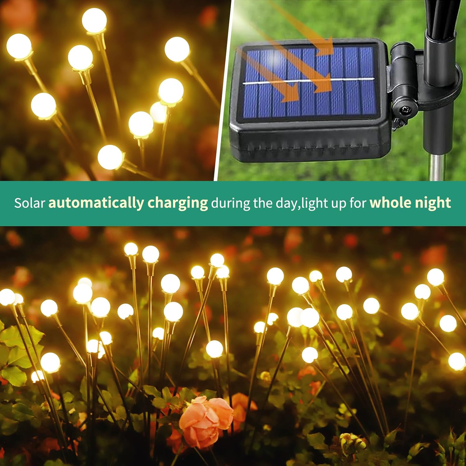 Solar Lights Outdoor Waterproof, 4 Packs 32LED, Solar Garden Lights, Patio Lights, Garden Decor, Patio Decor, Firefly Lights Solar Outdoor, Unique Gifts for Women, Gifts for Grandma - Image 3