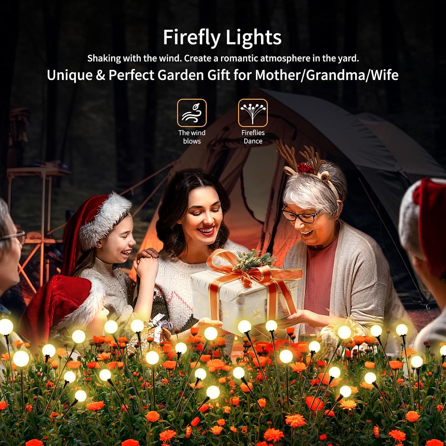 Solar Lights Outdoor Waterproof, 4 Packs 32LED, Solar Garden Lights, Patio Lights, Garden Decor, Patio Decor, Firefly Lights Solar Outdoor, Unique Gifts for Women, Gifts for Grandma - Image 5